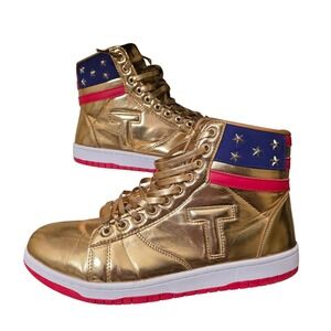 Trump PKTLP001 Metallic Gold High Top Patriotic Sneakers Mens 11 Stars Stripes